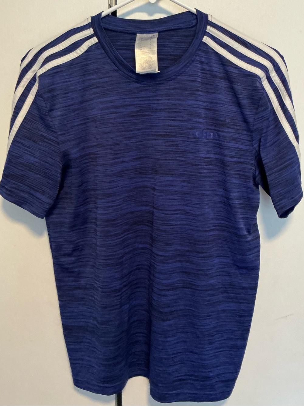 adidas Blue Heather Short Sleeve Tee with White Shoulder Stripes